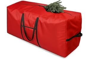 Homatz Christmas Tree Storage Bag – Heavy Duty Tree Bag Fits Up to 7.5ft Artificial Xmas Tree, Large Waterproof Xmas Tree Bags with Reinforced Handles, Zipper & Pocket – Holiday Tree Organiser (Red)