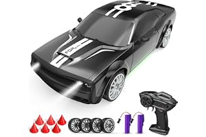 RC Tech RC Car 4WD 2.4GHz 1:20 20KM/H with LED Lights and Drift Tires, 2 Rechargeable Batteries for Boys and Girls