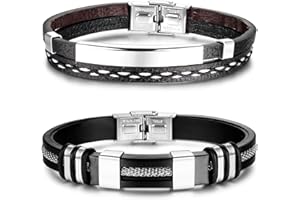 Adramata 2 x bransoletka męska spersonalizowana skórzana bransoletka męska silikonowa czarna stal szlachetna regulowana bransoletka bransoletka męska biżuteria prezent