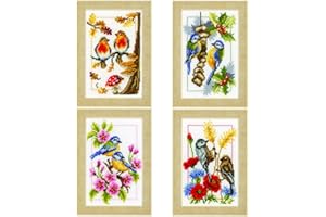 Vervaco Point De Croix Compté Kit Tableau Complet Set (lot de 4) 4 SAISONS De Broderie Loisir Créatif Maison Decoration Cadeau DIY ca. 8 x 12 cm Counted Cross Stitch Embroidery