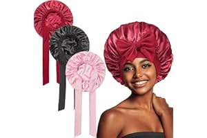 TYXHXTF 3 Pcs Satin Bonnet Silk Hair Wrap for Sleeping Night Cap with Tie Band Women Long Straight and Curly