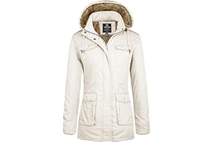 Wantdo Giacca con Cappuccio Rimovibile Cappotto Caldo Invernale da Esterno Parka con Fodera in Pile Giubbotto Antivento Donna