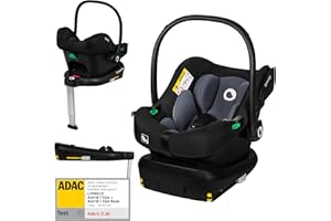 LIONELO ASTRID i-Size SET Dziecięcy Fotelik Samochodowy z Bazą 40-87 cm Nosidełko dla niemowląt Montaż ISOFIX, 3-Punktowe Pasy Ochrona Boczna, Wkładka Dri-Seat, i-Size R129 (Czarny)