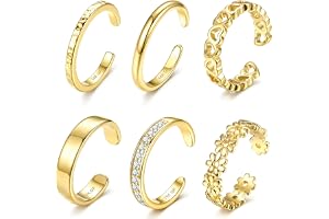ADRAMATA 6 st 14 K guld fyllda fotringar för kvinnor justerbar tå ring set öppet band enkel CZ Daisy blomma tå ringar elegant