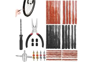 Nadinsta 52 Pièces Kit Réparation Tubeless VTT, Portable Kit Anti Crevaison Vélo, Kit Reparation Pneu Velo Tubeless avec Outil Alésoir et 40 Bandes de Réparation, Compatible avec VTT et Vélos de Route
