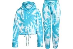 A2Z 4 Kids® Bambini Ragazze Tuta Tie Dye Con Crop Cappucciato Con Jogger Pantaloni Della Tuta Gym Sport Activewear Coulisse Set Età 5 6 7 8 9 10 12 13 Anni