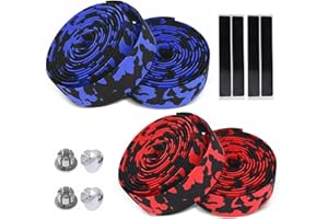 Lunyloer Road Bike Handlebar Tape, 4 Rolls Non Slip Cycling Handle Wraps, Bicycle Bar Tape with Handlebar Plugs for Road and City Bikes(red, Blue) ﻿