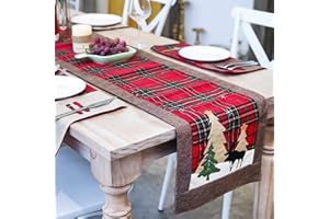 AVEKI Christmas Table Runners Tree and Deer Table Runner for Family Christmas Holiday Table Christmas Dinner Party Table Decoration (Tree and Deer)