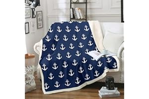 LOUSSIESD Ozean Nautisch Flanell Fleecedecke Anker Drucken Kuscheldecke für Kinder Jungen Meeresabenteuer Surfen Wohndecke Weiche Mikrofaser Luxus Decke Zimmerdekoration 150x200cm,Navy blau