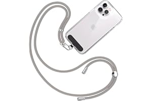 TBOC Cuerda para Movil Universal [Gris] para Colgar Funda del Teléfono Móvil en Cuello - Cuerda móvil con Parche [Negro] de Tela - Cordón para móvil con Enganche