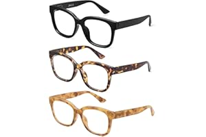 JM Lot de 3 Montures de Lunettes Carrées Surdimensionnées, Lecteur d'ordinateur Bloquant la Lumière Bleue pour Femmes Hommes