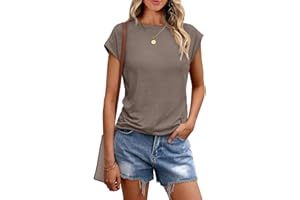 Chicrise Vest Tops Women Summer Crew Neck Tank Top Cap Sleeve T Shirt Sleeveless Basic Casual