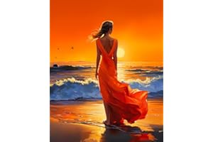 TISHIRON Paint by Numbers Dress Beach Woman Canvas Paint by Number for Adults Beach at Sunset Paint by Number Kids Paint by Number Kits on Canvas Paint by Numbers for Beginner 16x20 in
