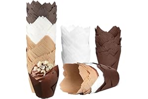 OUXAYAPL 200 Pièces Caissette Muffins Papier Tulipe, Caissettes Cupcake Taille standard, Naturel & Non Blanchi, Moule Muffins Papier pour Cuisson Mariage, Anniversaire, Fête (A)
