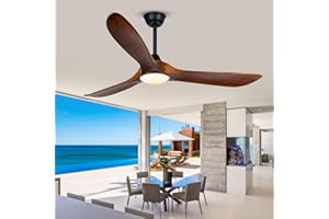 XSGDMN Ventilatore da soffitto esterno 132cm con luce, ventilatore da soffitto in legno con luce, ventilatore da soffitto ad alto volume d'aria impermeabile della fattoria con telecomando, motore DC