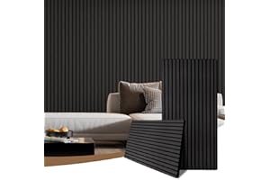 AKKPANE AKK-PANE 2 Pack Acoustic Wall Wood Panels - 1200 MMX 600mm 1.44 m² - 3D Slat Wall Panelling for Wall and Ceiling, Sound Absorbing Wooden Wall Panels for Living Room, Bedroom, Office(Mirage Black 22#)