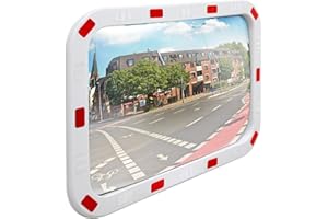 ECD Germany Miroir de Circulation Convexe - 40 x 60 cm - en Plastique ABS - Rétroviseur de Rue - avec Réflecteurs - Support Inclus - Miroir de Signalisation - Miroir de Sécurité - Forme Rectangulaire