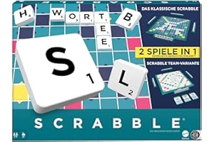 MATTEL GAMES Scrabble Zwei in Eins - Doppelseitiges Brettspiel für schnelles, zwangloses und kooperatives Spiel, inklusive 50 Zielkarten für Scrabble Together, einfache Punktevergabe, HWD45