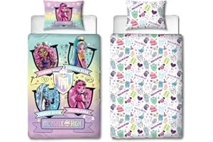 Character World Monster High oficjalnie licencjonowany zestaw poszewek na kołdrę z motywem dzikiego designu, dwustronna, 2-stronna pościel dla lalek z pasującą poszewką na poduszkę, idealna do