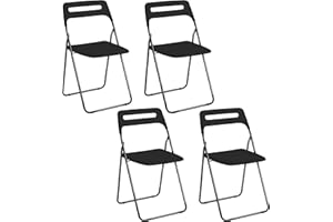 Baroni Home Sedia Pieghevole Salvaspazio, Sedia da Pranzo per Interno ed Esterno con Struttura in Acciaio, 4 Pezzi, Nero, 42x38x78 cm