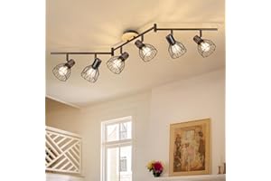 ‎KIMJO Kimjo Led Deckenstrahler 6 Flammig - Deckenleuchte Strahler E14 Schwenkbar - Leuchte Wohnzimmer Lampen Esszimmer Deckenlampe Schwarz 6 Flammig - Küchenlampen Decke Holz Deckenspot Ohne Leuchtmittel