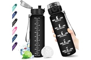 KollyKolla Botella Agua Deporte - 500ML/1L, Botella de Agua Sin BPA & Prueba de Fugas, con Marcador de Tiempo de Motivación, Cantimplora para Niños, Adulto, Gimnasio, Bicicleta, Escuela, Oficina