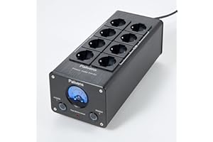 Pailvens multipla con filtro di rete Pailvens HiFi, presa con filtro antidisturbo 8x con lettura del puntatore, protezione da sovratensione, protezione del carico fino a 15 A, nero