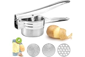 BLLREMIPSUR Kartoffelpresse aus Edelstahl mit 3 Lochscheiben, Spätzlepresse Kartoffelstampfer Manueller Pressstampfer, kreieren und genießen Sie leckeres Essen