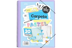 Starplast Carpeta Con Fundas Espiral Flexible - 20 fundas transparentes, A4, cierre elástico, tapa polipropileno, portada personalizable, para uso Escolar y Oficina - color Lila