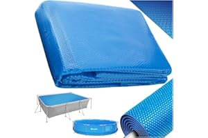 tectake® Rectangular Swimming Pool Cover with Heat Insulation, Space-Saving Storage, Can be Cut to Size, Ideal Floating Solar Pool Heater for Swimming Pools & Paddling Pools, Blue - 1.6 x 2.6 m
