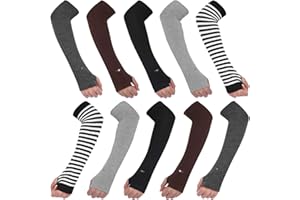 AoToZan 5 Paia Guanti Lunghi Senza Dita per Donna, Maglia Manicotti Braccia con Foro Pollice Eleganti Knitted Arm Warmers