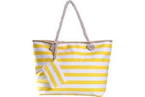 DonDon Borsa da spiaggia grande con cerniera 58 x 38 x 18 cm shopper stile marino con strisce bianche e giallo