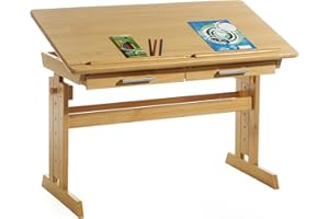 IDIMEX Scrivania per bambini Olivia in pino – Bellissimo tavolo da studente inclinabile e regolabile in altezza, pratica scrivania per ragazzi con cassetti