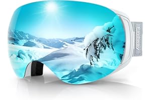 Findway Masque de Ski Magnetique, Lunettes de Ski Femme Homme Junior OTG pour Snowboard et Ski Anti-buée, Anti-UV 400, Lentille Sphérique