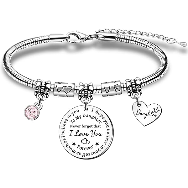 JMIMO Bracciale Per Figliastra Con Scritta Inglese - Gioiello Snake Con Ciondolo Cuore E Strass, Regalo Affetto