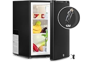 SMETA Nevera Camper 12v 220v, Silenciosa, Nevera Portatil Pequeña 53L, Frigorifico 12v con Cerradura, Mini Neveras para Habitacion Oficina Coche Caravana Furgoneta Autocaravana Campo 0–10°C Negro