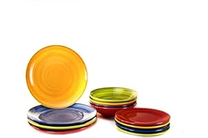 H&H Service Dania Kolorowe 12 Sztuk - Serwis Talerze dla 4 osób Wielobarwny - Zestawy Płyty wykonane z kamienia - Napełnij kolor stołu