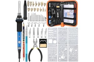 HANDSKIT Brandmalerei Lötkolben Set, HANDSKIT 42PCS Brandmalkolben mit einstellbarer Ein/Aus-Schalte, mit 60W Einstellbarer Temperatur 220-450 °C, Holzbrandmalerei für Profi Hobbybastler