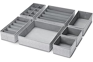 DIMJ 7Pack Clohtes Drawer Organisers - Foldable Wardrobe Storage organiser, Drawer Dividers for Bras, Socks, Bedroom, Office, Kitchen, Speckled Grey