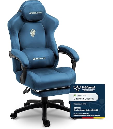 Dowinx Gamingstoel, ademende en ergonomische bureaustoel van microvezel- velours, zacht zitgevoel als bont, verstelbare bureaustoel met voetensteun, lichtzwart