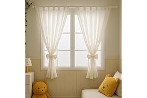 ‎ALAVYA HOME ALAVYA HOME® Blickdichte Kurz Musselin Gardinen 2er Set 100x150 cm – Vorhänge 100% Bio-Baumwolle Thermo Verdunklung Isolierend mit Schlaufen & Schleife für Kinderzimmer, Wohnzimmer - Weiß