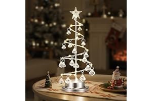 Luxspire Crystal Christmas Tree Light, Spiral Christmas Tree Decorative Lamp, 30 LEDs, Battery Powered, 11 Inch Xmas Table Decoration for Mantel, Dining Table, Night Stand, Silver