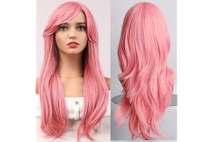COLORFUL PANDA colorfulpanda Long Curly Full Hair Wig Anime Cosplay Halloween Costume Party Synthetic Wigs for Women (28inch Pink)