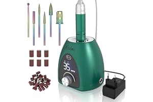 Kredioo Torno para Uñas Profesional 35000 RPM, Lima Electrica, Pulidor, Limador, Manicura y Pedicura Electrico, Fresa Portátil, Kit 6 Fresas, LED Tátil, Quitar Acrílico Gel/ Esmalte/ Callos, Verde