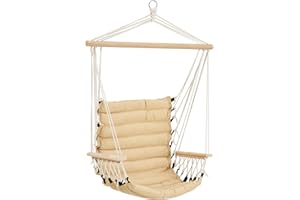 ‎[EN.CASA] [en.casa] Bariloche Hanging Chair Max. 100 kg Hanging Chair for Indoor Outdoor Hanging Seat with Armrests Hanging Swing Rod Made of Solid Wood Beige