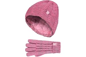 HEAT HOLDERS - Kids Girls Cute Cable Knitted Warm Fleece Lined Pompom Winter Hat and Gloves Set with Bobble