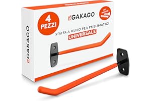 Gakago Supporto da parete per pneumatici, set da 4 supporti per cerchioni, viti e tasselli con istruzioni di montaggio (lingua italiana non garantita), supporto per pneumatici e cerchioni per la