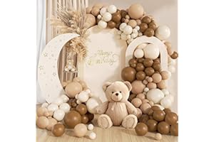 BALLOON GARLAND Kit Arche Ballon Marron, 116pièces Guirlande Ballon Anniversaire avec Ballons Marron Beige Blanc et Nude, Décoration Ballons Marron Pour Anniversaire, Baby Shower Neutre, Mariage, Bapteme Garcon Fille