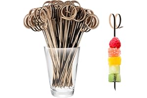 Bekecidi Bambusowe pałeczki koktajlowe, 100 szt. wykałaczki do żywności, bambusowe szpikulce z pętelką, patyczki owocowe, bambusowe wykałaczki, patyczki do przekąsek, kanapek, napoje, artykuły spożywcze, 12 cm (czarne)