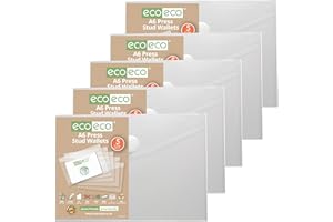 eco-eco A6 95% Recycled Clear Press Stud Popper Wallet, Plastic Folders (Pack of 25), eco155x25